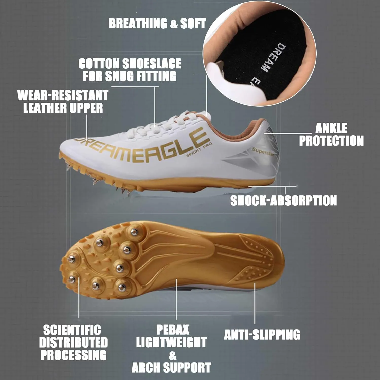 HESBITEUL Mens Track and Field Shoes Sprint Sport Sneakers Youth Professional Training Racing Running Shoes