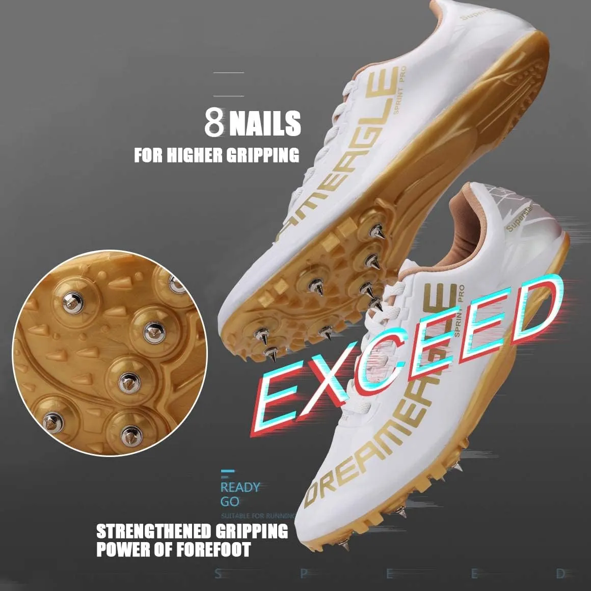 HESBITEUL Mens Track and Field Shoes Sprint Sport Sneakers Youth Professional Training Racing Running Shoes
