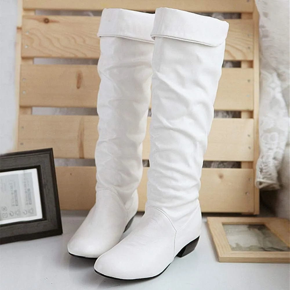 High Knee Riding Boots Heels Flat Winter Women's Thigh High Suede Boot