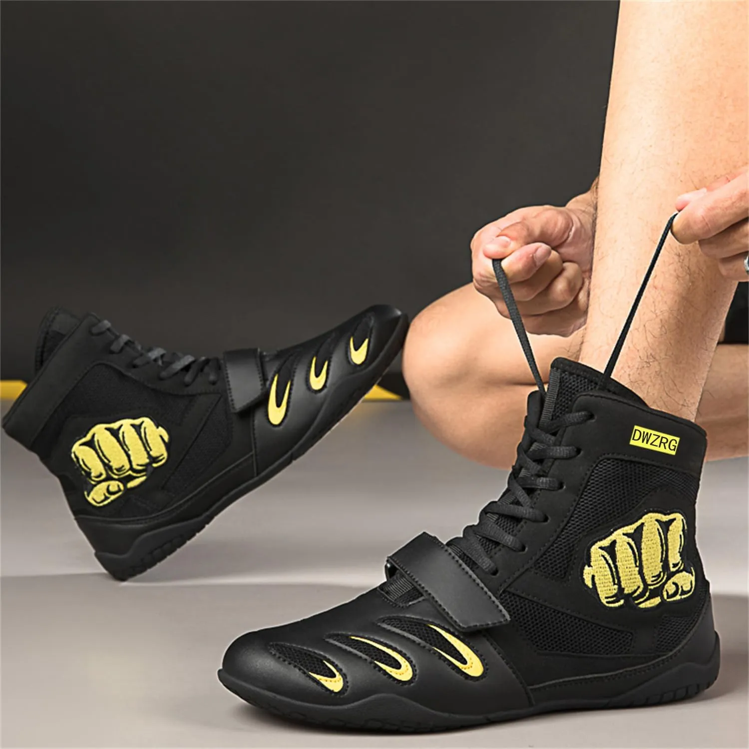 High Top Combat Speed Mens Womens Wrestling Shoes Non-Slip Breathable Boxing Wrestling Training Sneaker