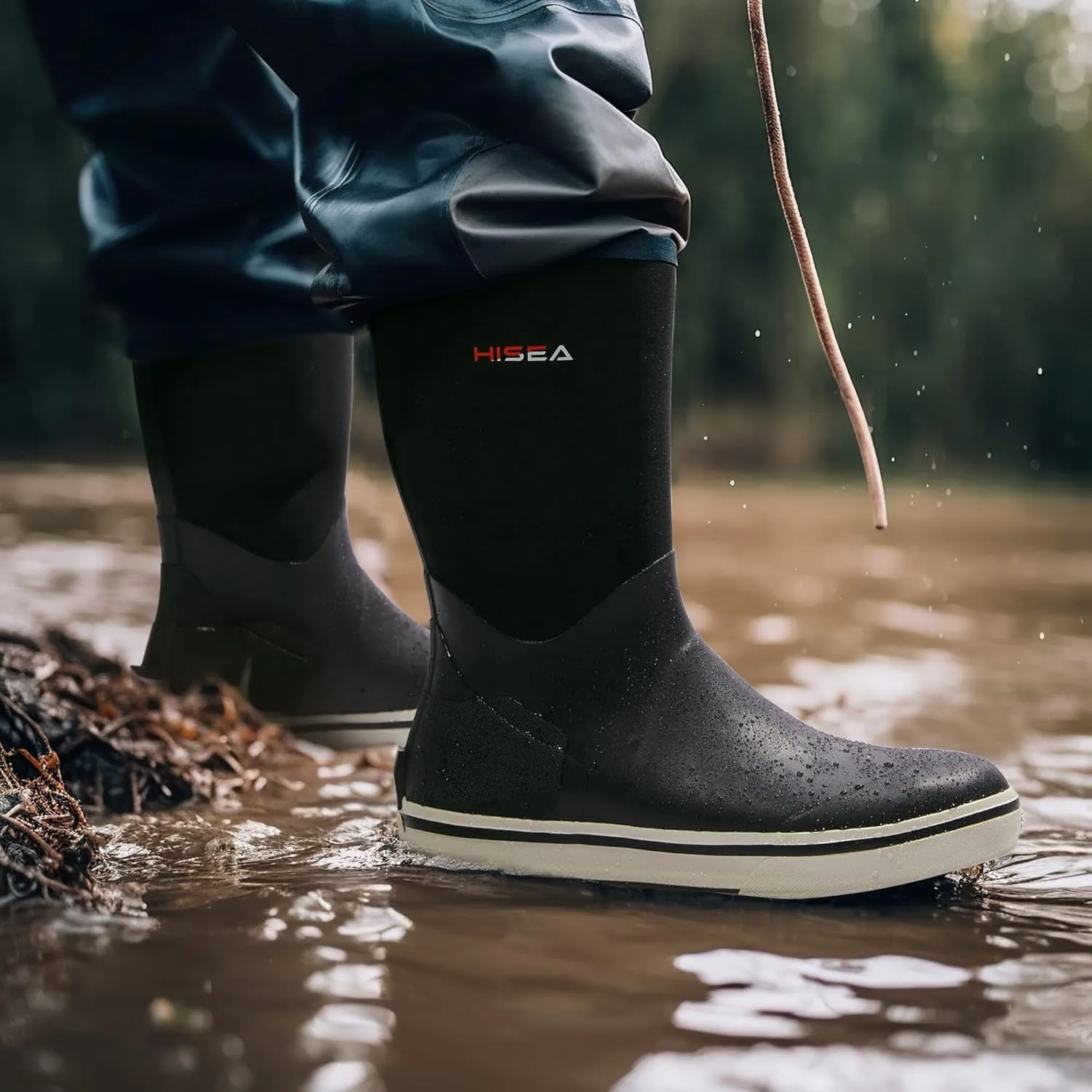 HISEA Men's Rubber Rain Boots Waterproof Garden Fishing Outdoor Deck Boots