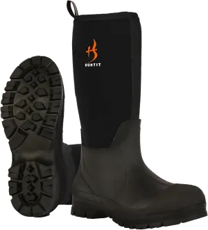 HUNTIT Rubber Work Boots for Men Kevlar Midsole Steel Toe Multi-Season Waterproof Rubber Boots 5mm Neoprene 400g Insulated Rain Boots Anti Slip Mud Boots