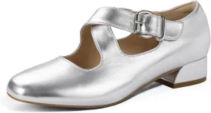 IDIFU Mary Jane Flats for Women Ballet Flats Square Toe Buckle Low Heel Dress Shoes Dressy Casual Comfortable Cute Formal Flat Shoes Bridal Office Criss Cross Strap Dress Flats Shoes