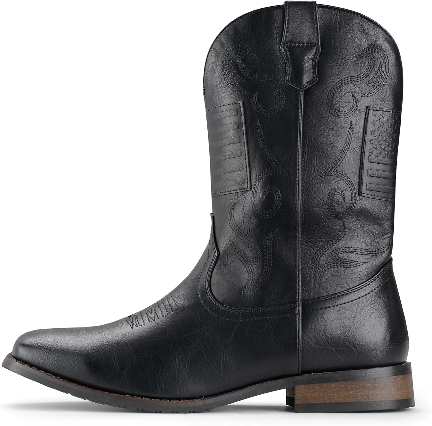 IUV Cowboy Boots For Men Western Boot Classic American Flag Embroidered Square Toe Mid-Calf Boots