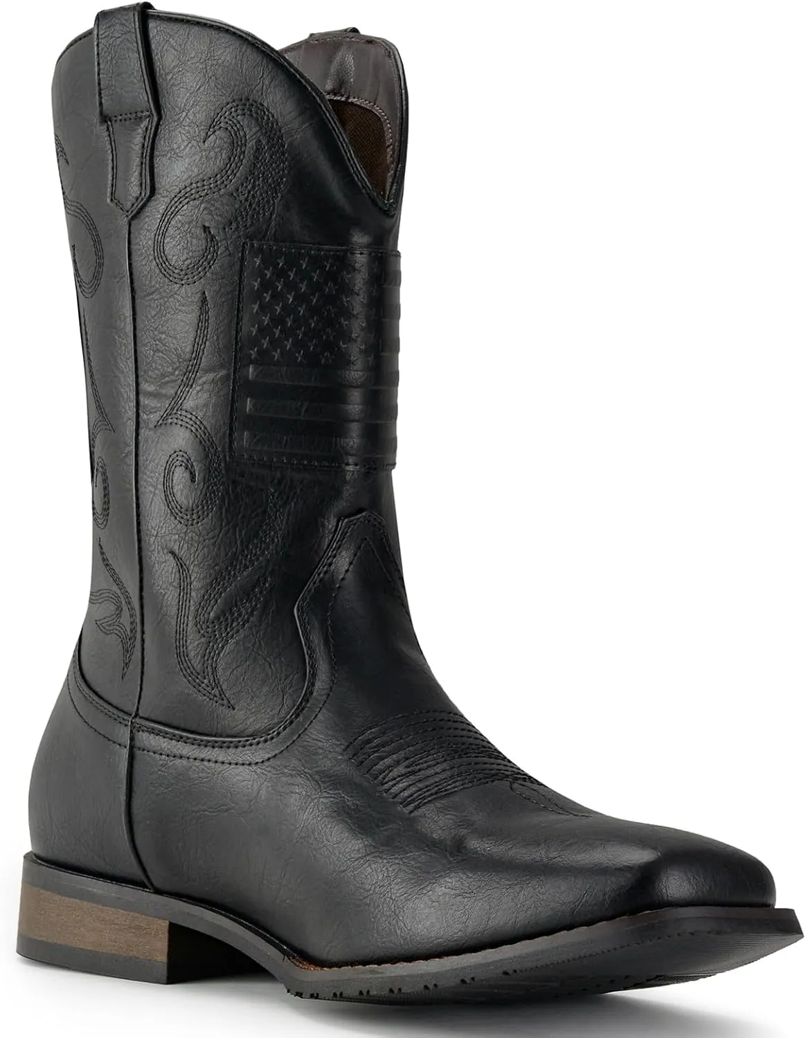 IUV Cowboy Boots For Men Western Boot Classic American Flag Embroidered Square Toe Mid-Calf Boots