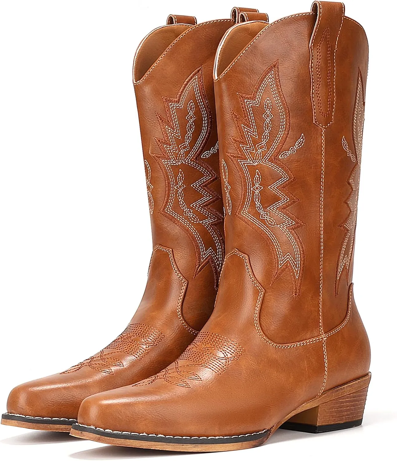IUV Cowboy Boots For Women Western Boots Cowgirl Boots Pull On Pointy Toe Mid Calf Boots