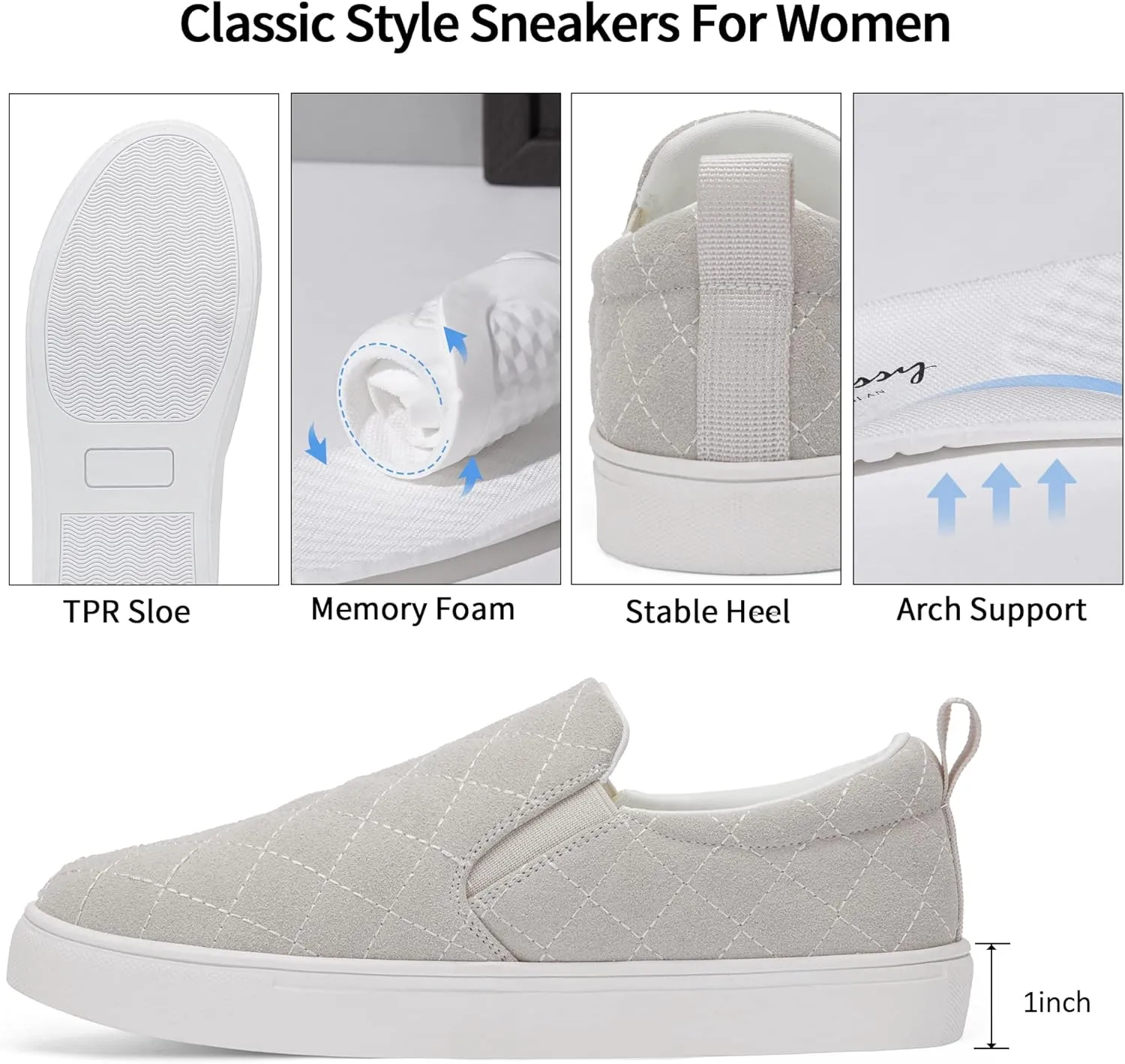 Jeossy Women's 8009 Slip On Sneakers Vegan Casual Shoes Light Weight Fashion Sneakers for Women