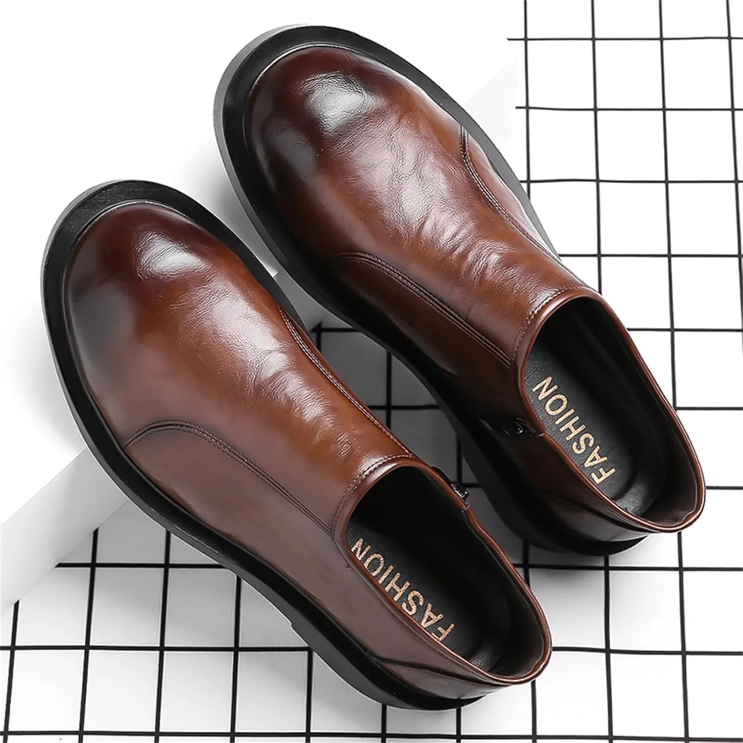JiuQing Men's Dress Shoes with Side Zip Casual Business Shoes Slip-On Loafers Formal Shoes