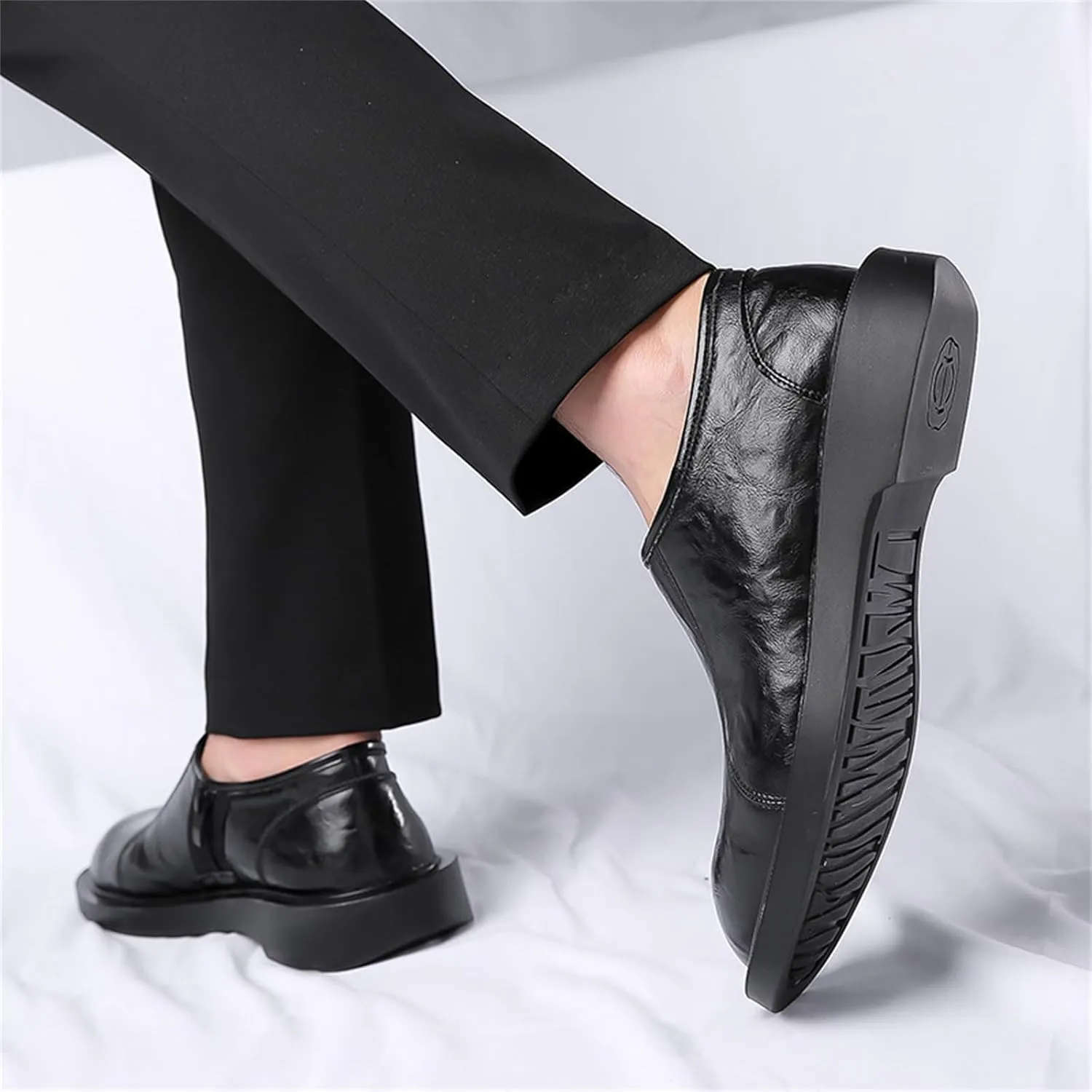 JiuQing Men's Dress Shoes with Side Zip Casual Business Shoes Slip-On Loafers Formal Shoes