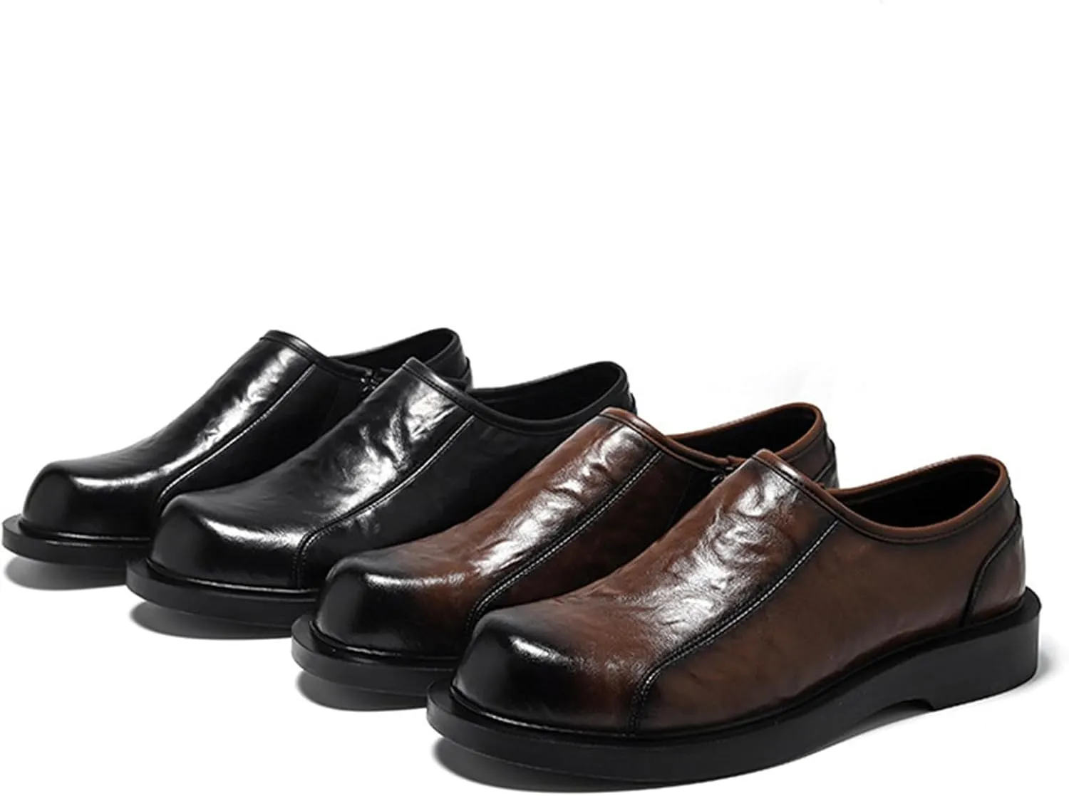 JiuQing Men's Dress Shoes with Side Zip Casual Business Shoes Slip-On Loafers Formal Shoes