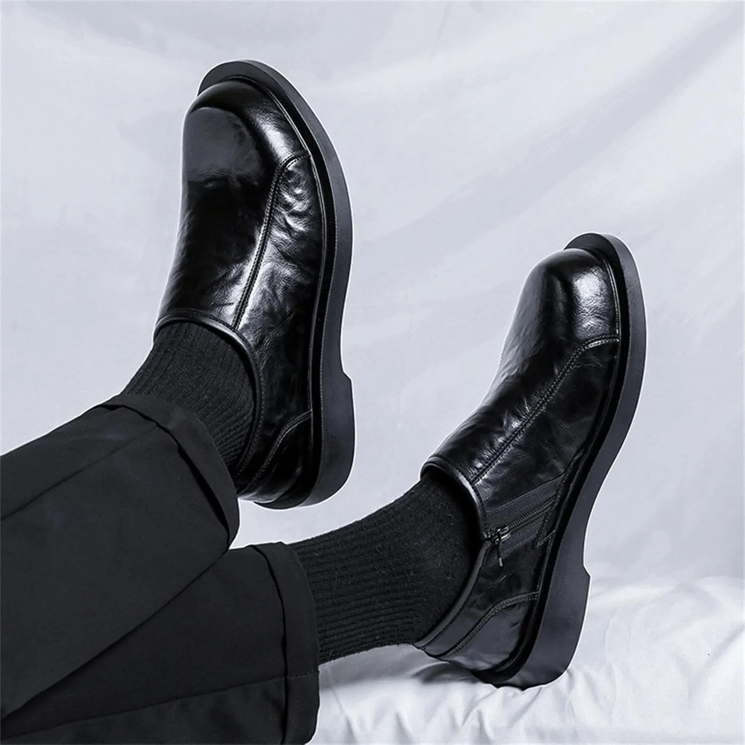 JiuQing Men's Dress Shoes with Side Zip Casual Business Shoes Slip-On Loafers Formal Shoes