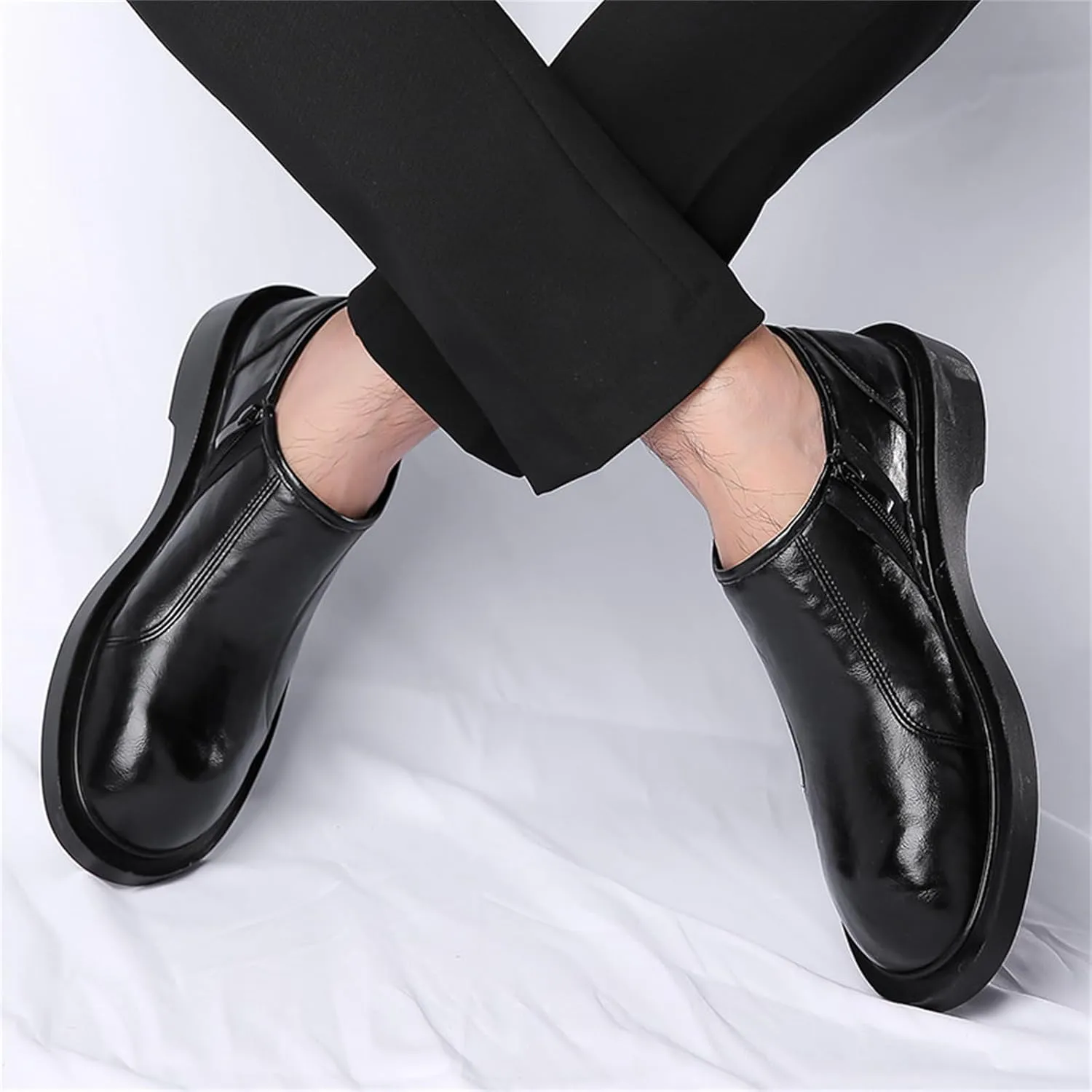 JiuQing Men's Dress Shoes with Side Zip Casual Business Shoes Slip-On Loafers Formal Shoes