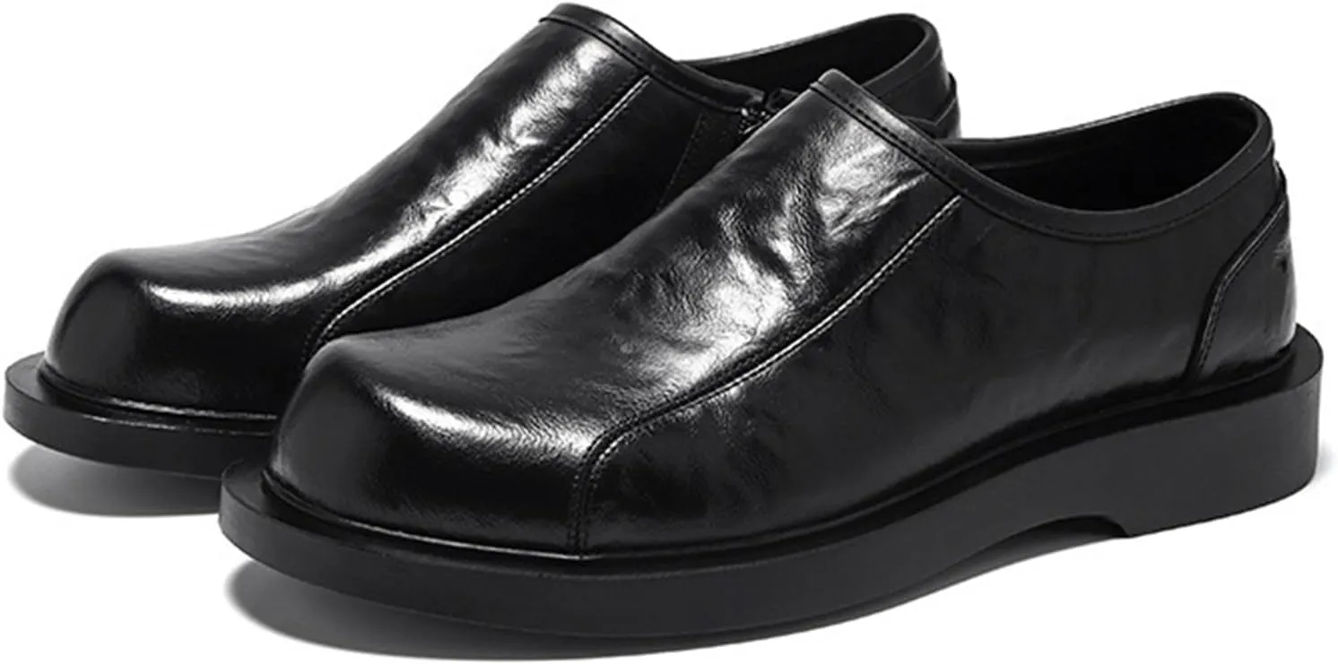 JiuQing Men's Dress Shoes with Side Zip Casual Business Shoes Slip-On Loafers Formal Shoes
