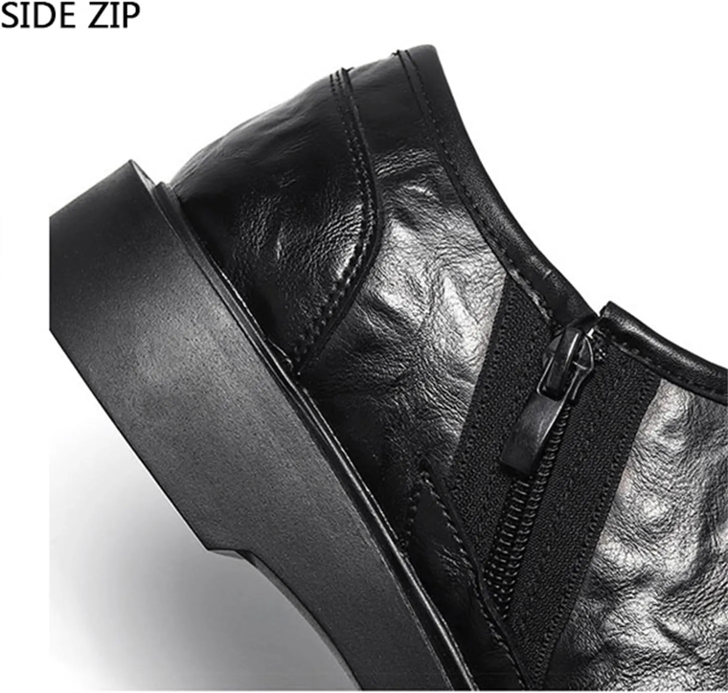 JiuQing Men's Dress Shoes with Side Zip Casual Business Shoes Slip-On Loafers Formal Shoes