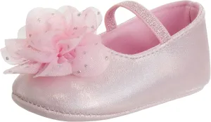 Josmo Baby Girls Soft Sole Flower Bow Princess Wedding Dress Mary Jane Flats Prewalker Newborn Light Baby Shoes Size 2-4 Infant