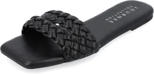 Journee Braided Open Square Toe Banded Flat Slip On Padded Sawyerr Casual Fashion Woven Slide Sandals