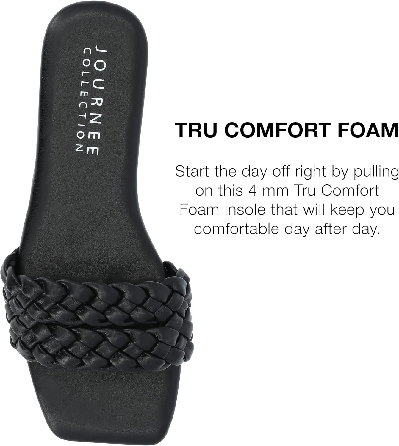 Journee Braided Open Square Toe Banded Flat Slip On Padded Sawyerr Casual Fashion Woven Slide Sandals