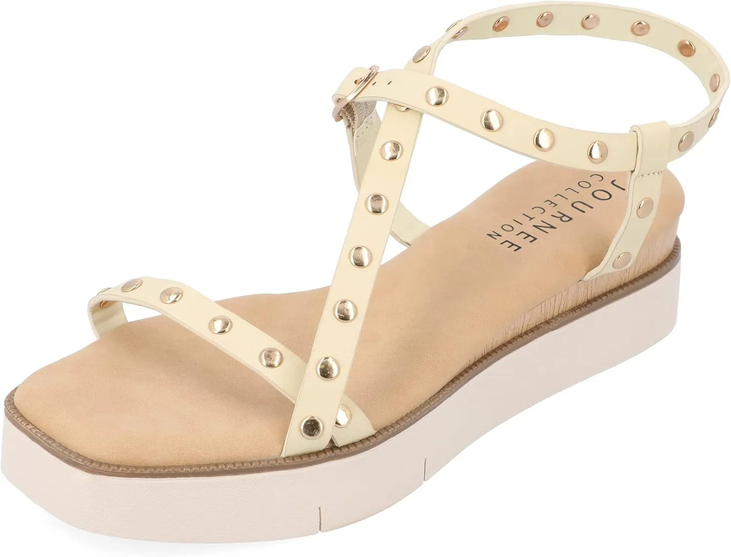 Journee Collection Womens Lindsay Faux Leather Studded Slingback Sandals