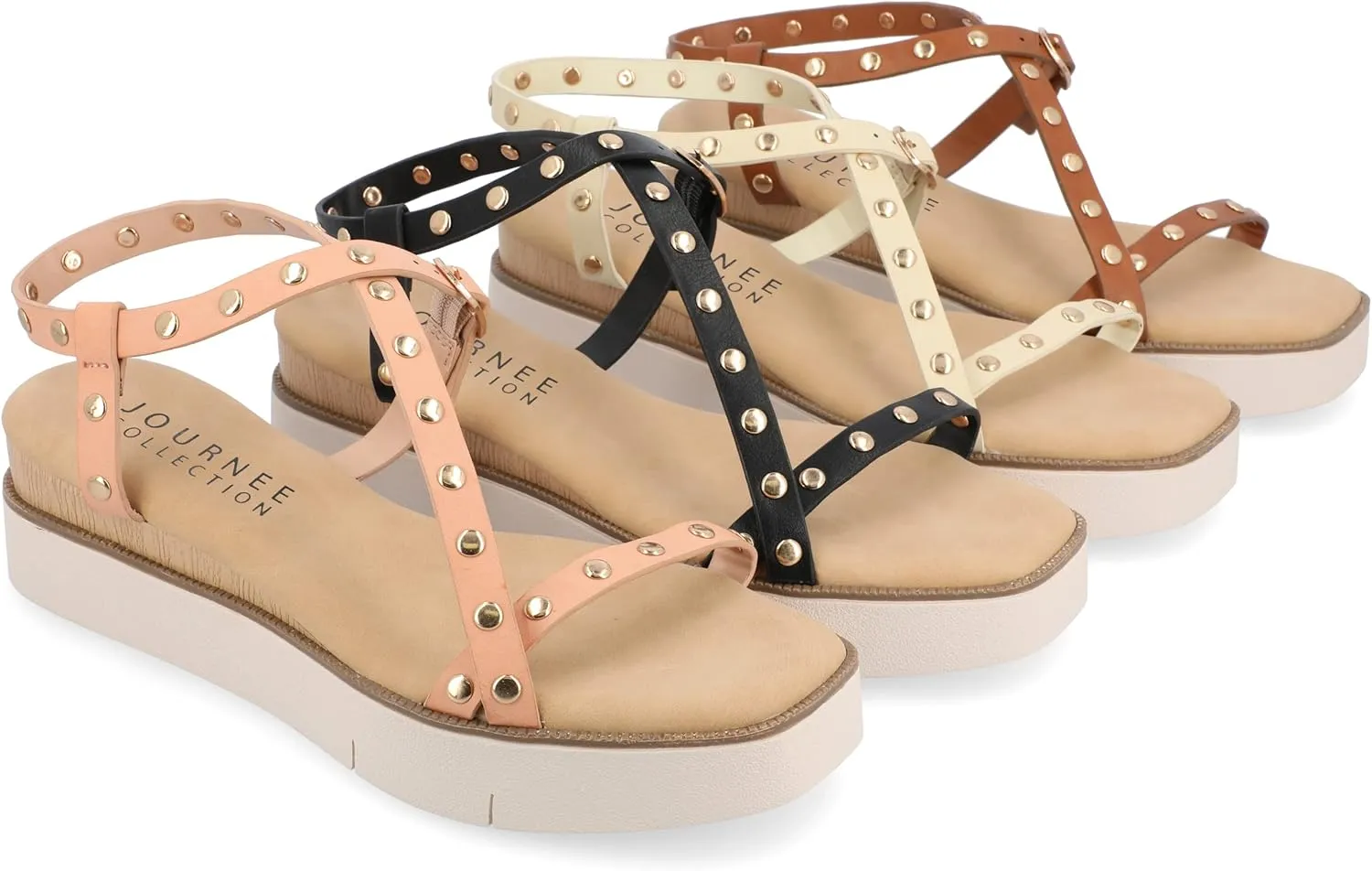 Journee Collection Womens Lindsay Faux Leather Studded Slingback Sandals