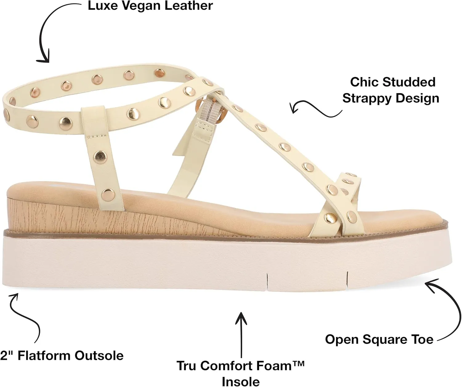 Journee Collection Womens Lindsay Faux Leather Studded Slingback Sandals