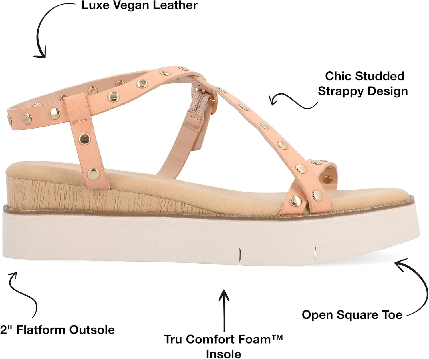 Journee Collection Womens Lindsay Faux Leather Studded Slingback Sandals