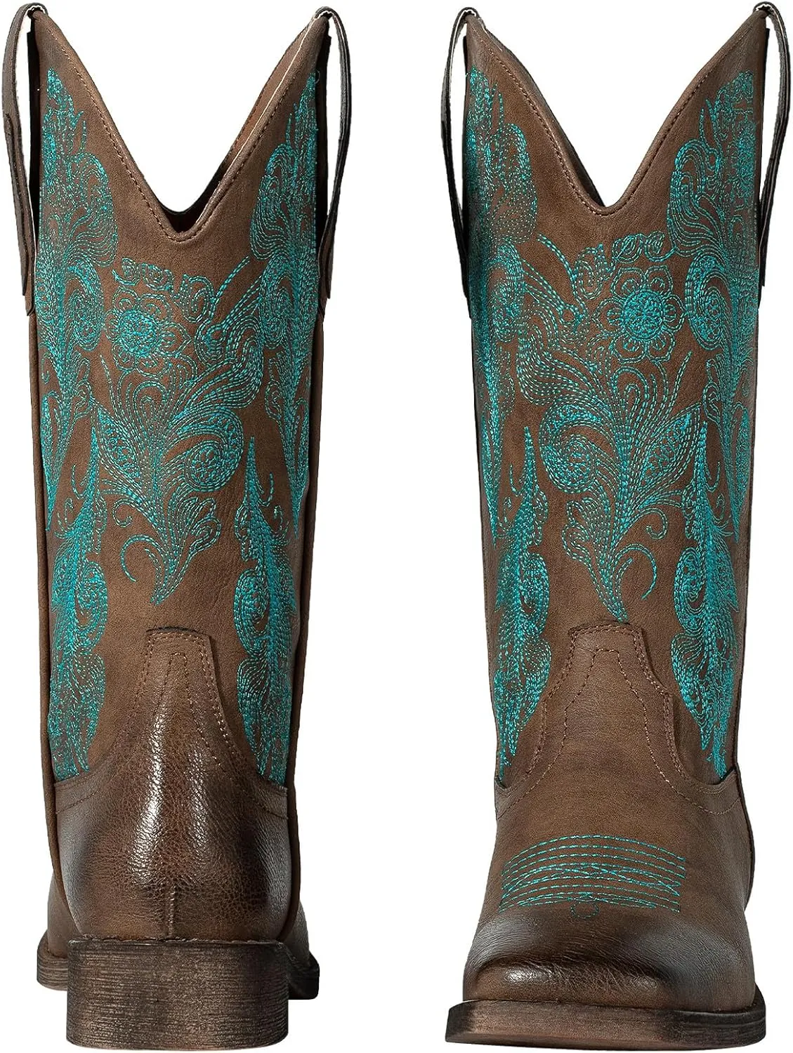 J's.o.l.e Women's Floral Embroidered Cowboy Boots Square Toe Fashion Western Cowgirl Boots