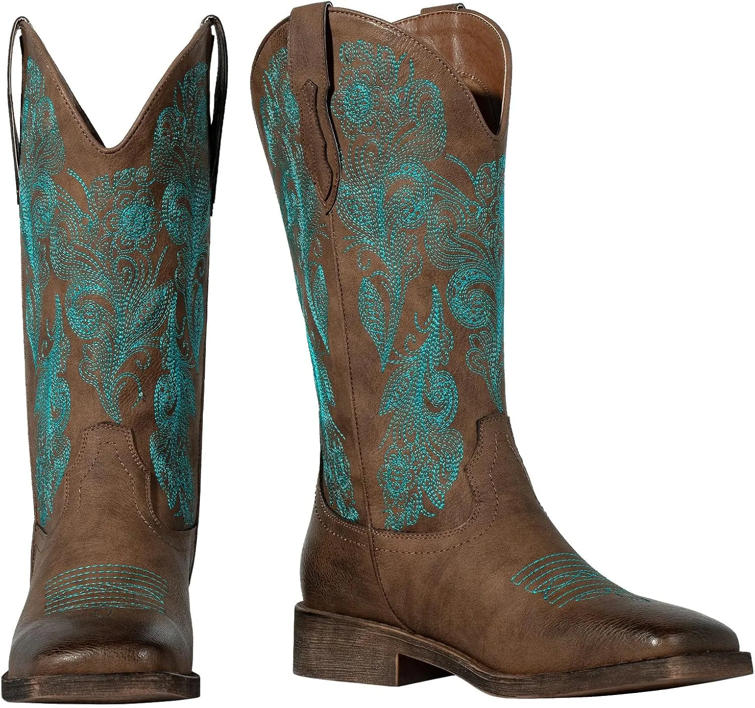 J's.o.l.e Women's Floral Embroidered Cowboy Boots Square Toe Fashion Western Cowgirl Boots