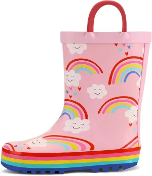 K KomForme Kids Rain Boots Waterproof Printed Rubber boots with Handles