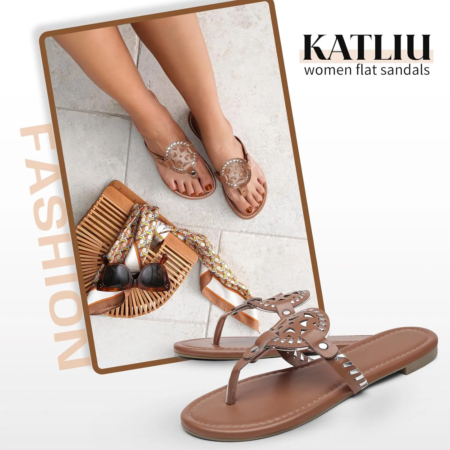 katliu Women's Flat Sandals Flip Flop Thong Sandals Cute Dressy Sandals