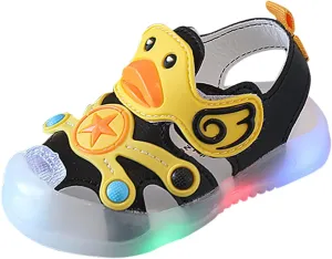 Kid Baby Girls Boys Child Light On LED Baby Shoes Sandals Soft Sole Anti Slip Cartoon Duck Shoes (Black, 22 Toddler)
