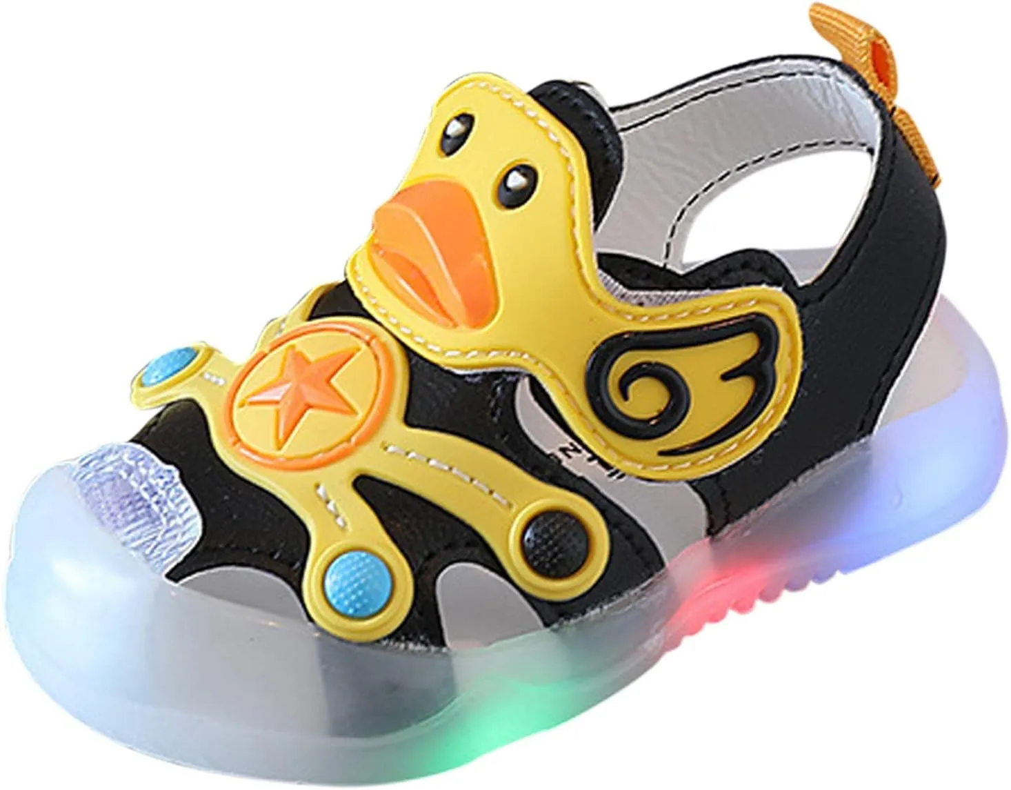 Kid Baby Girls Boys Child Light On LED Baby Shoes Sandals Soft Sole Anti Slip Cartoon Duck Shoes (Black, 22 Toddler)