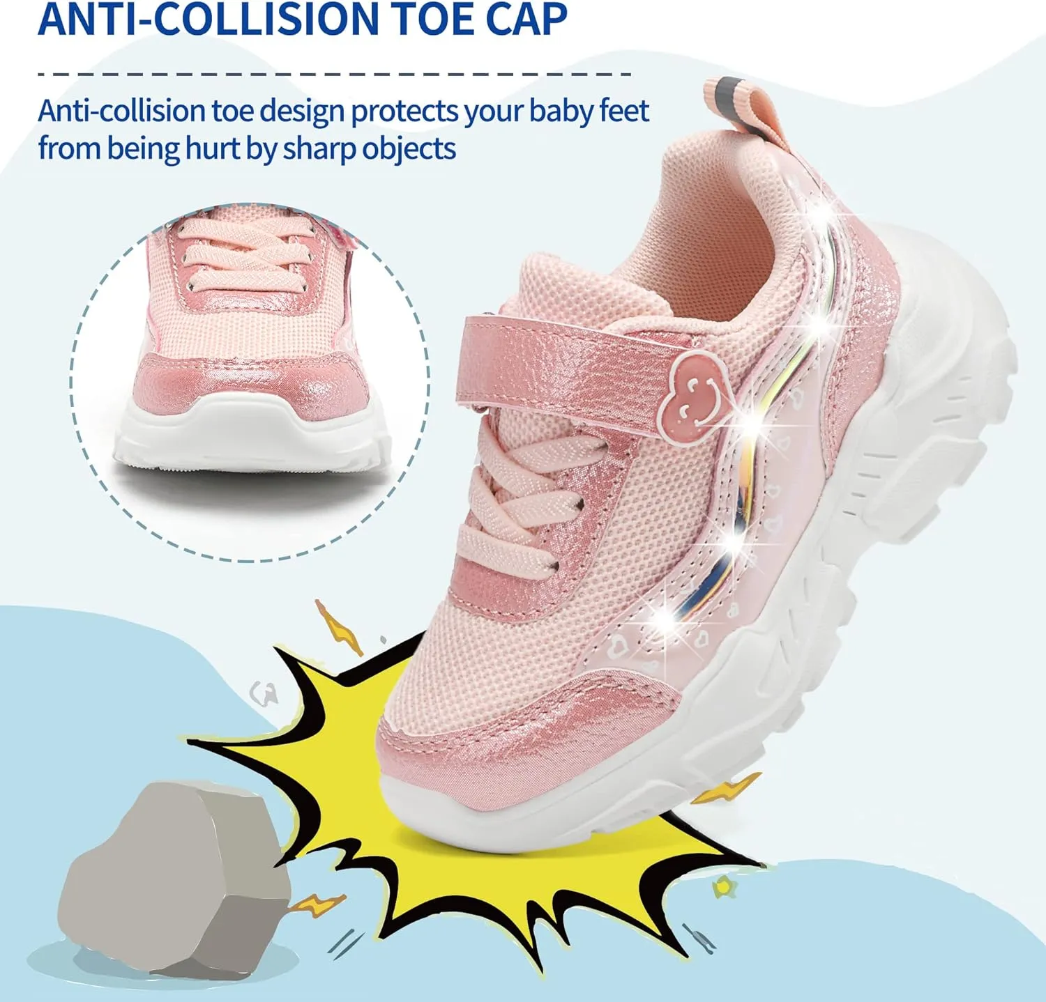 Kids LED Light Up Sneakers Breathable Sport Casual Girls Boys Shoes Adjustable Strap Flashing for Toddler/Little Kid