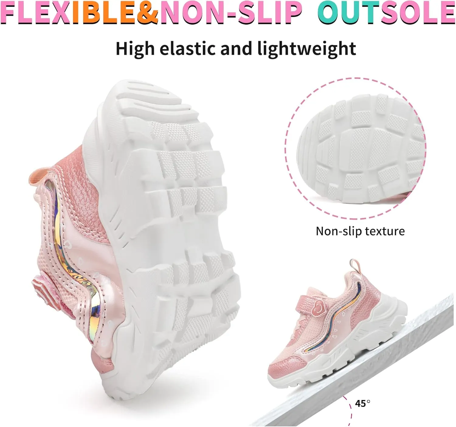 Kids LED Light Up Sneakers Breathable Sport Casual Girls Boys Shoes Adjustable Strap Flashing for Toddler/Little Kid