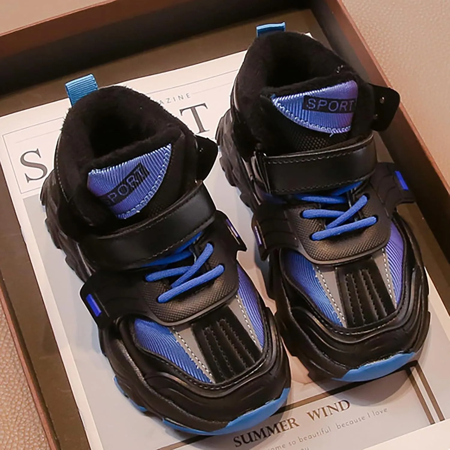 Kids Open Toe Snow Sport Shoes Boys Girls Fuzzy Lined Chunky Sole Sneakers Winter Outdoor Warm Comfy Booties Fashion