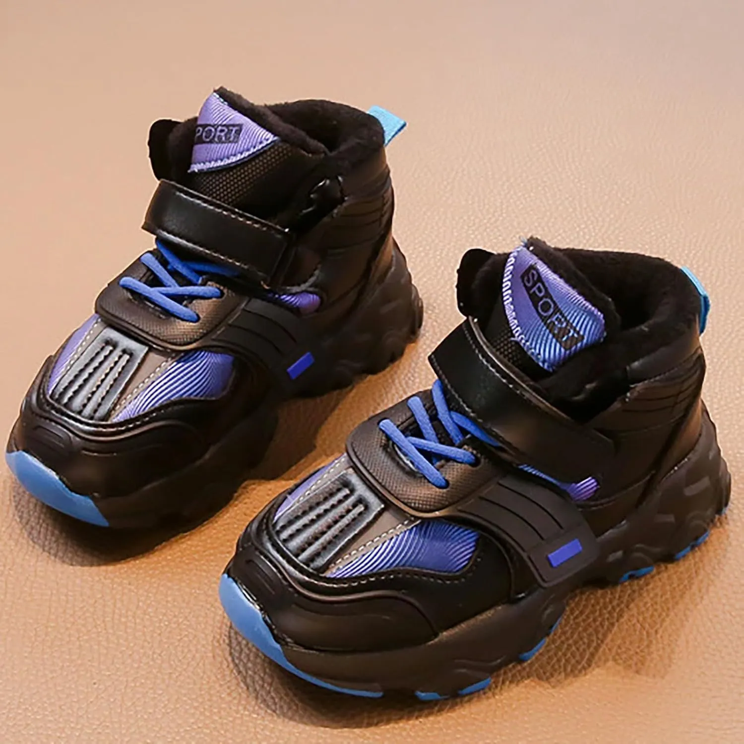 Kids Open Toe Snow Sport Shoes Boys Girls Fuzzy Lined Chunky Sole Sneakers Winter Outdoor Warm Comfy Booties Fashion