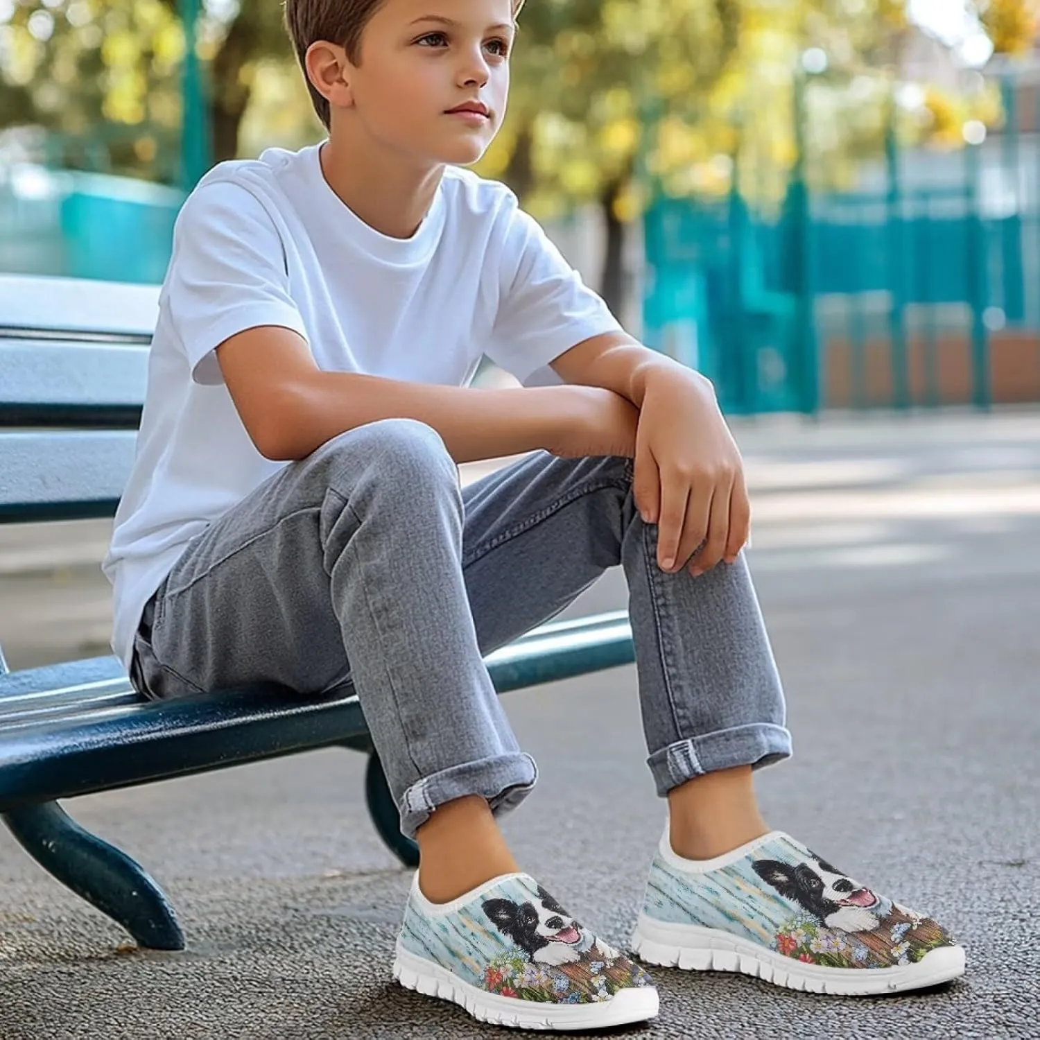 Kids Slip On Walking Shoes for Boys Girls Breathable Mesh Casual Shoes Loafers Non Slip Lightweight Comfort Sneakers Spring School Day White Sole Size 11-15