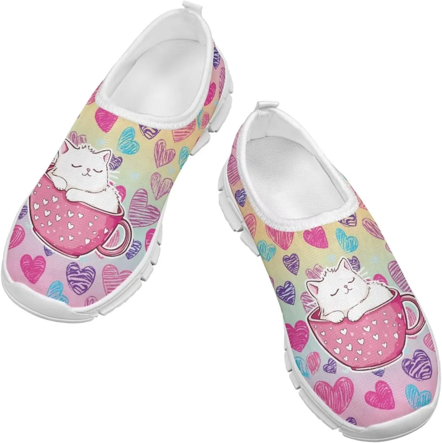 Kids Slip On Walking Shoes for Boys Girls Breathable Mesh Casual Shoes Loafers Non Slip Lightweight Comfort Sneakers Spring School Day White Sole Size 11-15