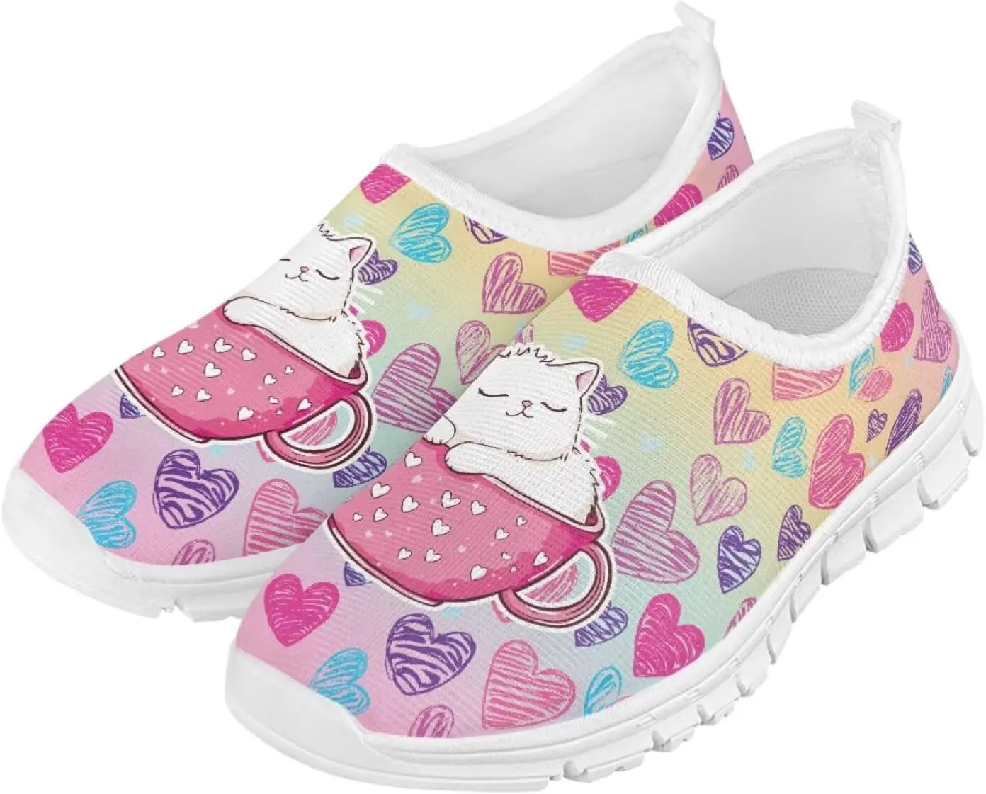 Kids Slip On Walking Shoes for Boys Girls Breathable Mesh Casual Shoes Loafers Non Slip Lightweight Comfort Sneakers Spring School Day White Sole Size 11-15