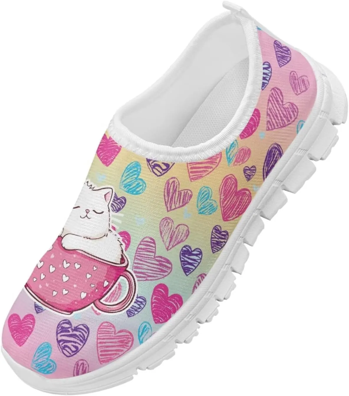 Kids Slip On Walking Shoes for Boys Girls Breathable Mesh Casual Shoes Loafers Non Slip Lightweight Comfort Sneakers Spring School Day White Sole Size 11-15