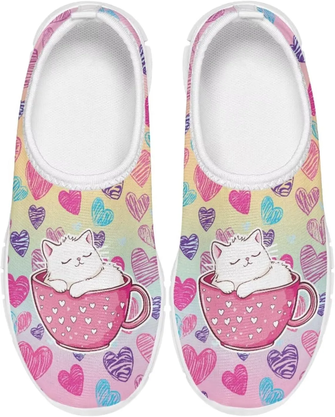 Kids Slip On Walking Shoes for Boys Girls Breathable Mesh Casual Shoes Loafers Non Slip Lightweight Comfort Sneakers Spring School Day White Sole Size 11-15