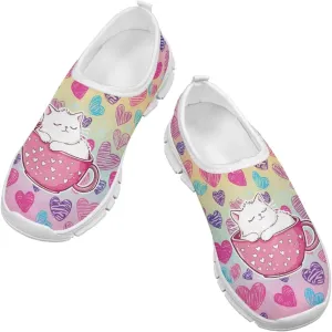 Kids Slip On Walking Shoes for Boys Girls Breathable Mesh Casual Shoes Loafers Non Slip Lightweight Comfort Sneakers Spring School Day White Sole Size 11-15