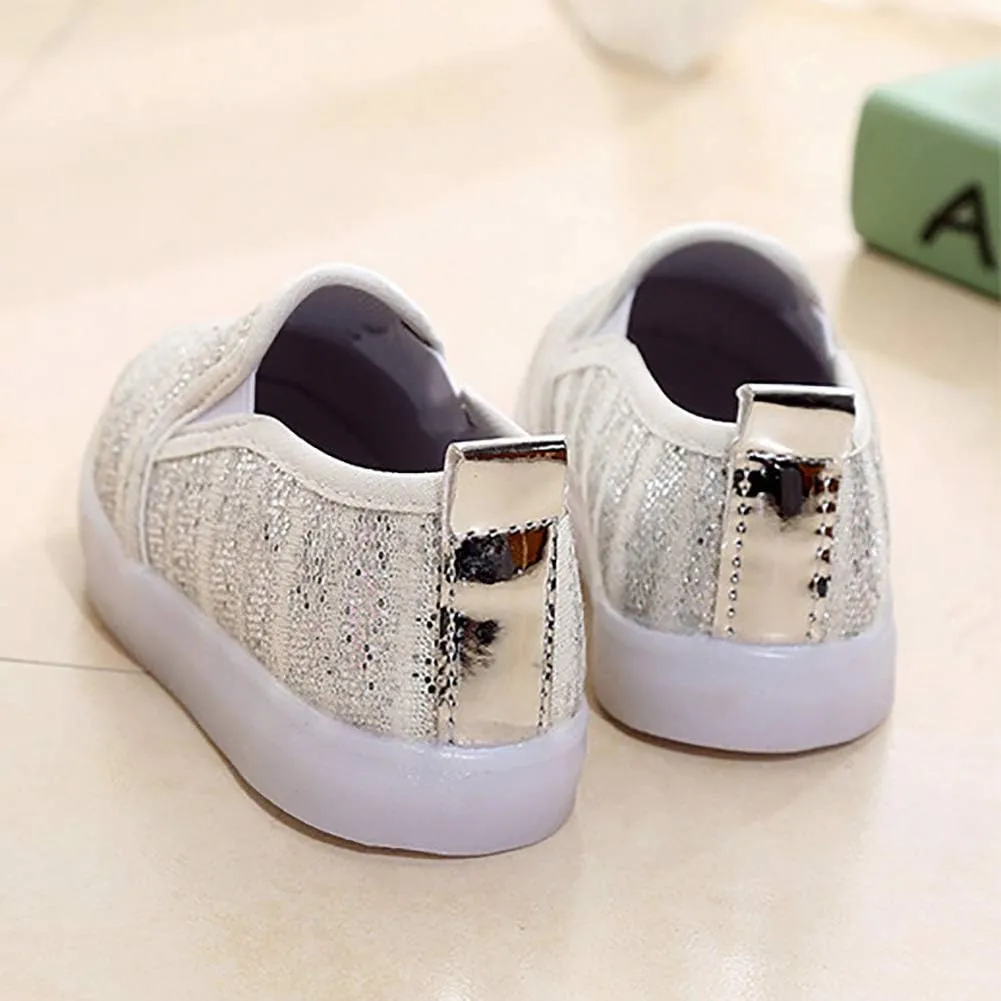 Kids Spring Sparkle Sequin Led Light Up Shoes Flashing Loafers Sneakers for Girls Boys