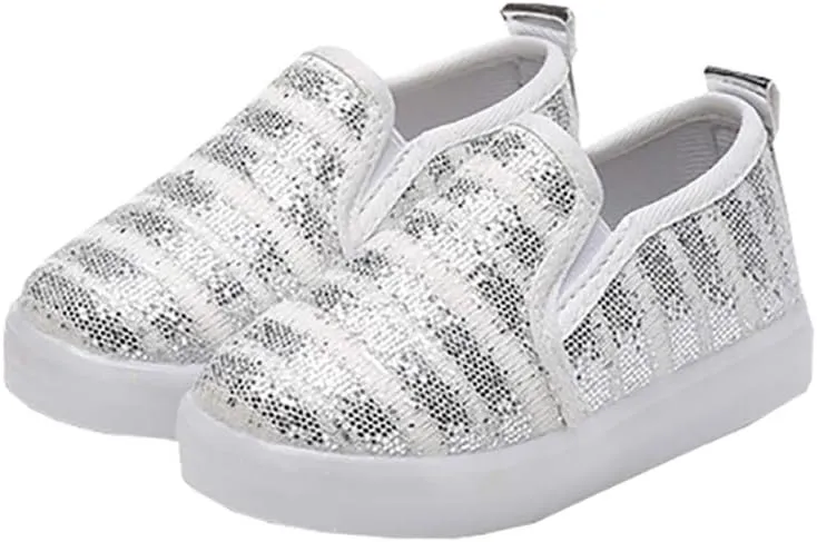 Kids Spring Sparkle Sequin Led Light Up Shoes Flashing Loafers Sneakers for Girls Boys