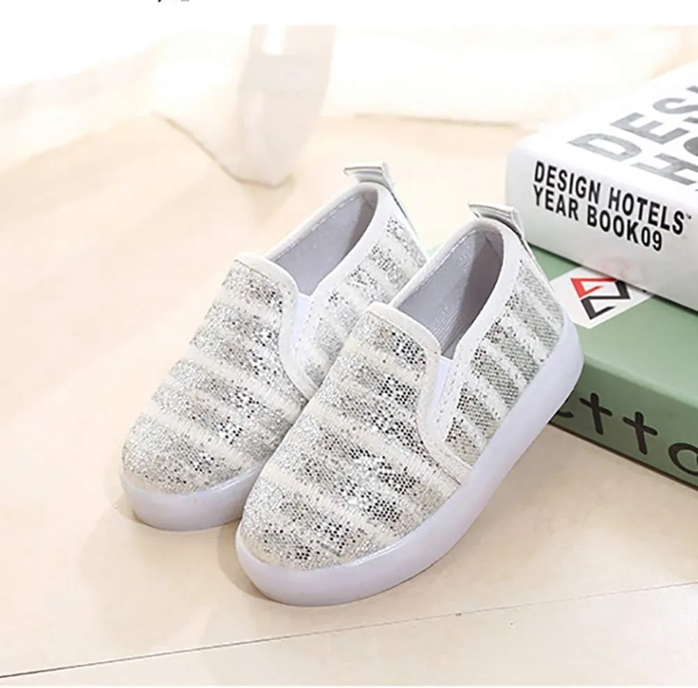 Kids Spring Sparkle Sequin Led Light Up Shoes Flashing Loafers Sneakers for Girls Boys