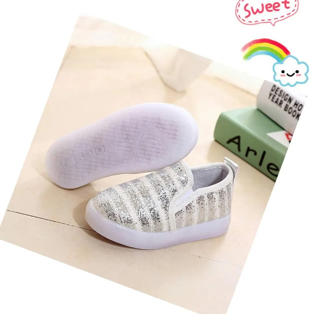Kids Spring Sparkle Sequin Led Light Up Shoes Flashing Loafers Sneakers for Girls Boys
