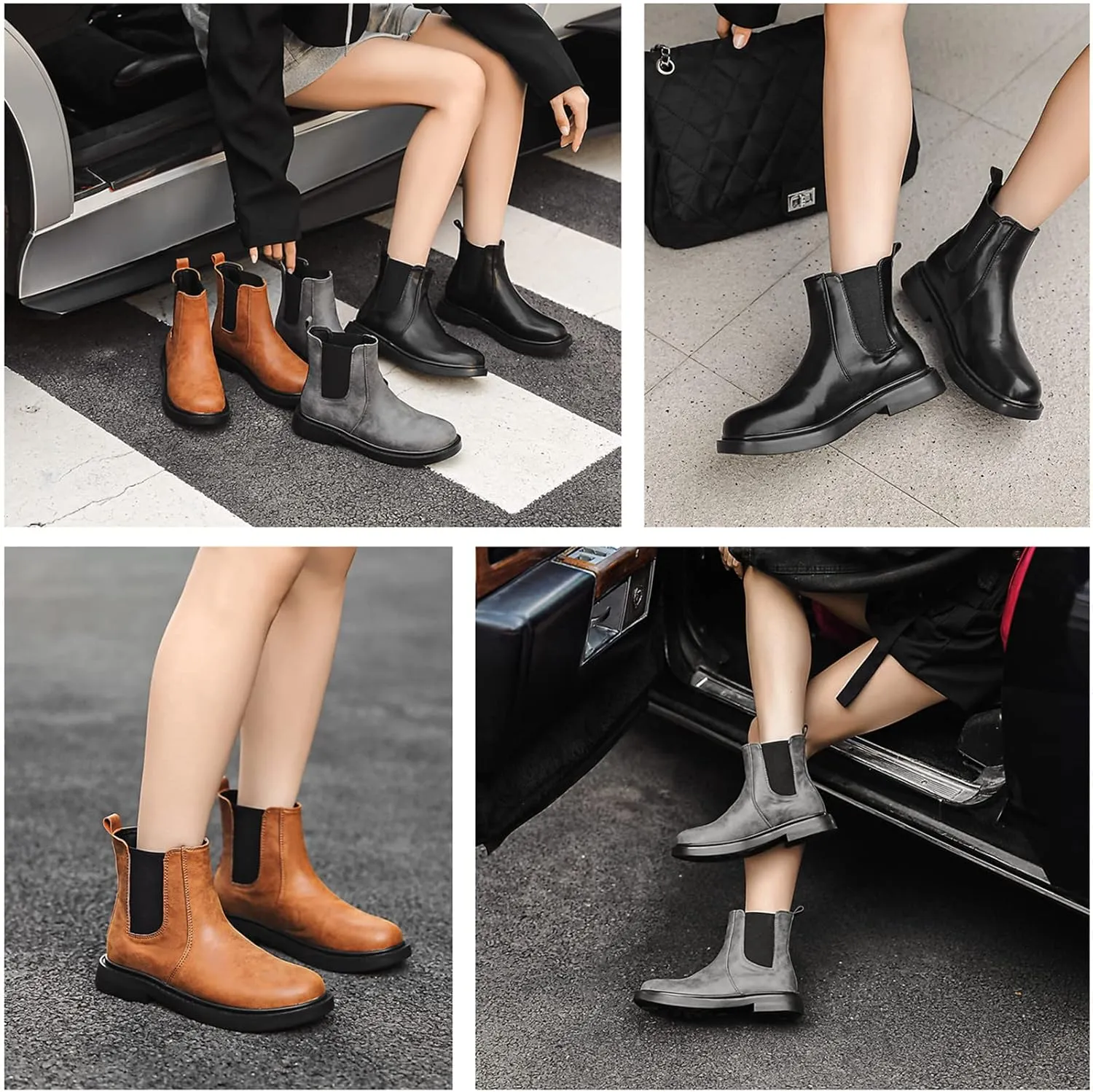 kkdom Women's Waterproof Low Heel Chelsea Bootie Double Elastic Gore Fashion Combat Ankle Boots