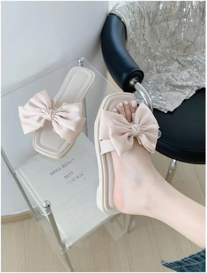 Korean Style elegance Bowknot Summer Sandals for women Non-Slip Soft Flat Casual Slip-On Shoes with Fashionable Design for Beach Vacation and Outdoor Outing