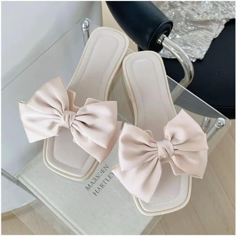 Korean Style elegance Bowknot Summer Sandals for women Non-Slip Soft Flat Casual Slip-On Shoes with Fashionable Design for Beach Vacation and Outdoor Outing