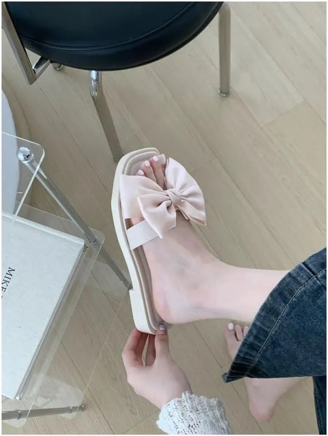 Korean Style elegance Bowknot Summer Sandals for women Non-Slip Soft Flat Casual Slip-On Shoes with Fashionable Design for Beach Vacation and Outdoor Outing