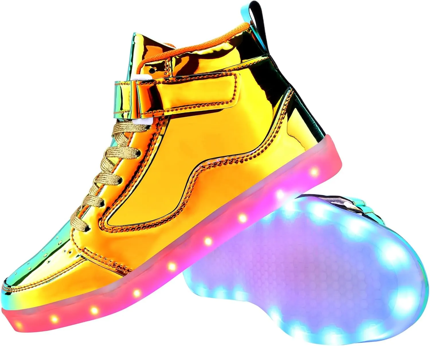 KUNWFNIX Light Up High Top Adult LED Sneakers - Multicolor, Men's & Women's - Glow in The Dark - USB Rechargeable - Dancing Parties